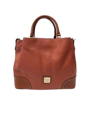 Dooney Bourke Satchel Handbag Pebble Grain Leather Brenna Saddle Trim Caramel